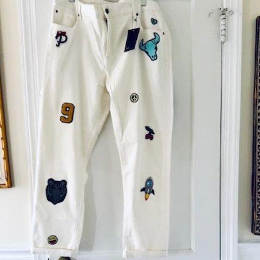 ASOS Skinny Jeans In White With Patches - Picture 2 of 14